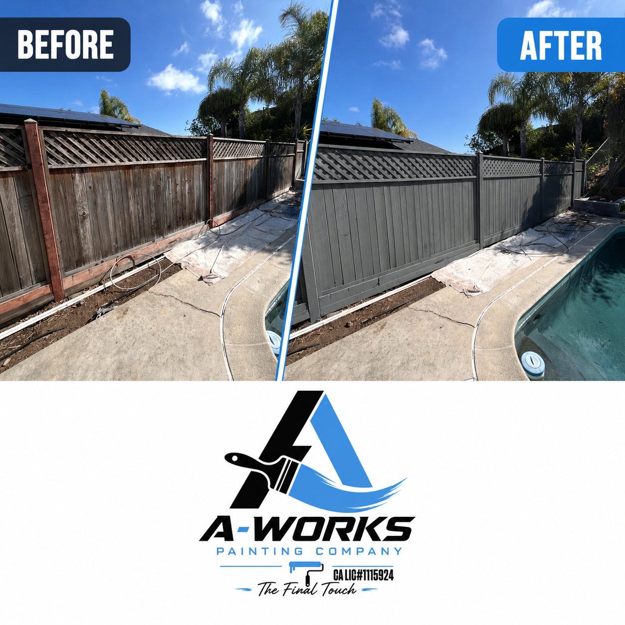 A-Works before and after fence painting example